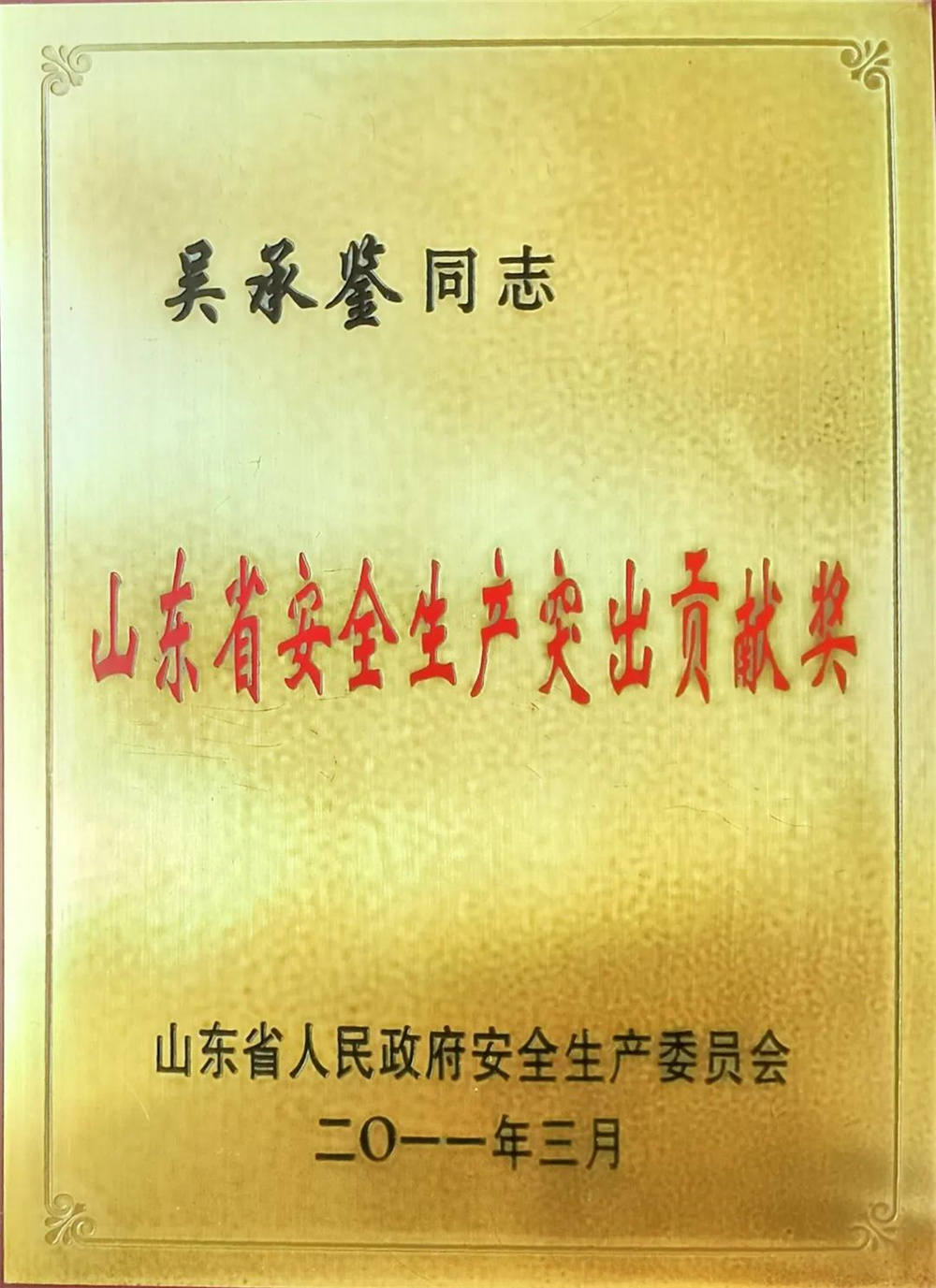 2011年,吳承鑒被山東省人民政府安委會授予“山東省安全生產(chǎn)突出貢獻獎”.jpg
